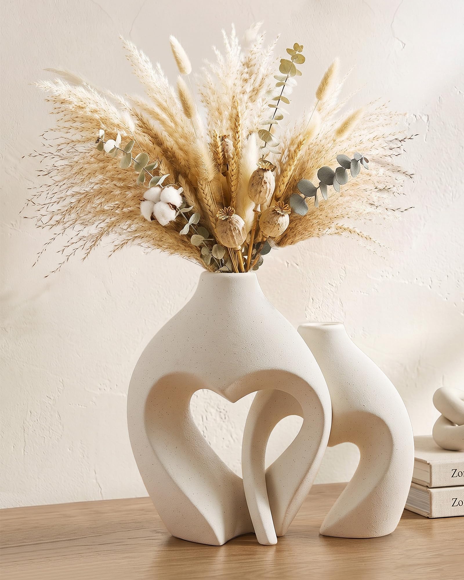 White Ceramic Flower Vase Home Table Decor Heart Shaped Vase Set of 2 | Boho Hea