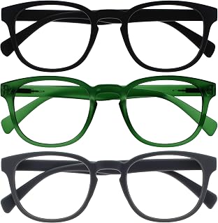 OPULIZE Pop Pack 3 Retro Round Smooth Black Matte Green Grey Men Women Reading Glasses Hinges Spring RRR2-167+1.50