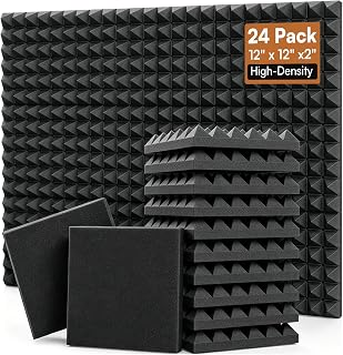 24 Pack 2” Thick Pyramid Acoustic Foam, Sound Proof Foam Panels for Walls | High NRC Echo Control, 24 Sq Ft Coverage, 25kg/m³ High Density Foam, Flame Retardant Certified, Recording & Home Studio Ready