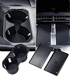 Cup Holder Insert & Wireless Charging Protective Mat for Toyota bZ/bZ Woodland/C-HR & Subaru Solterra 2026-2027, Center Console Interior Accessories Cup Holders & Wireless Charger Cover Pad