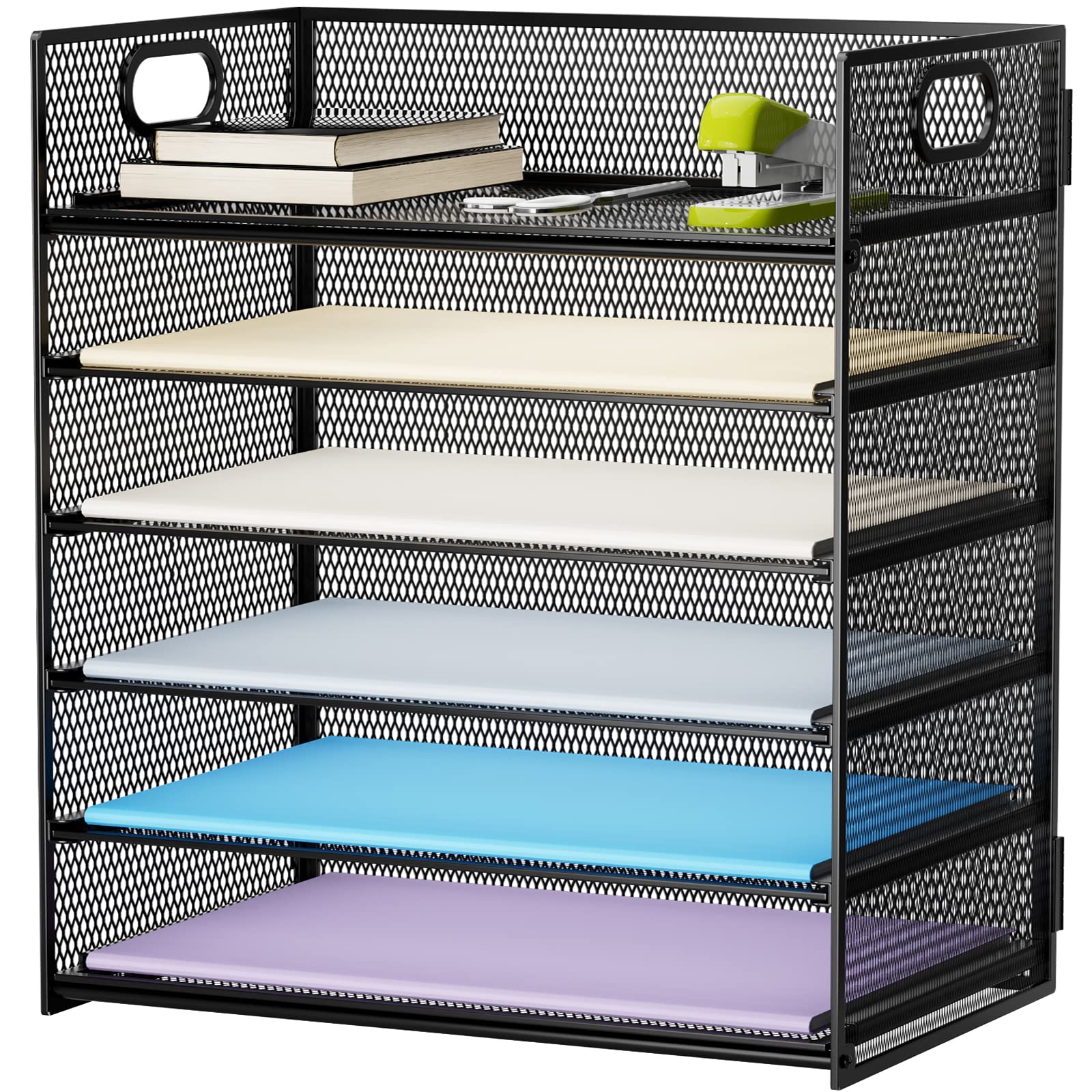 Marbrasse 6 Tier Paper Organizer Letter Tray - Mesh Desk File Organizer with Han