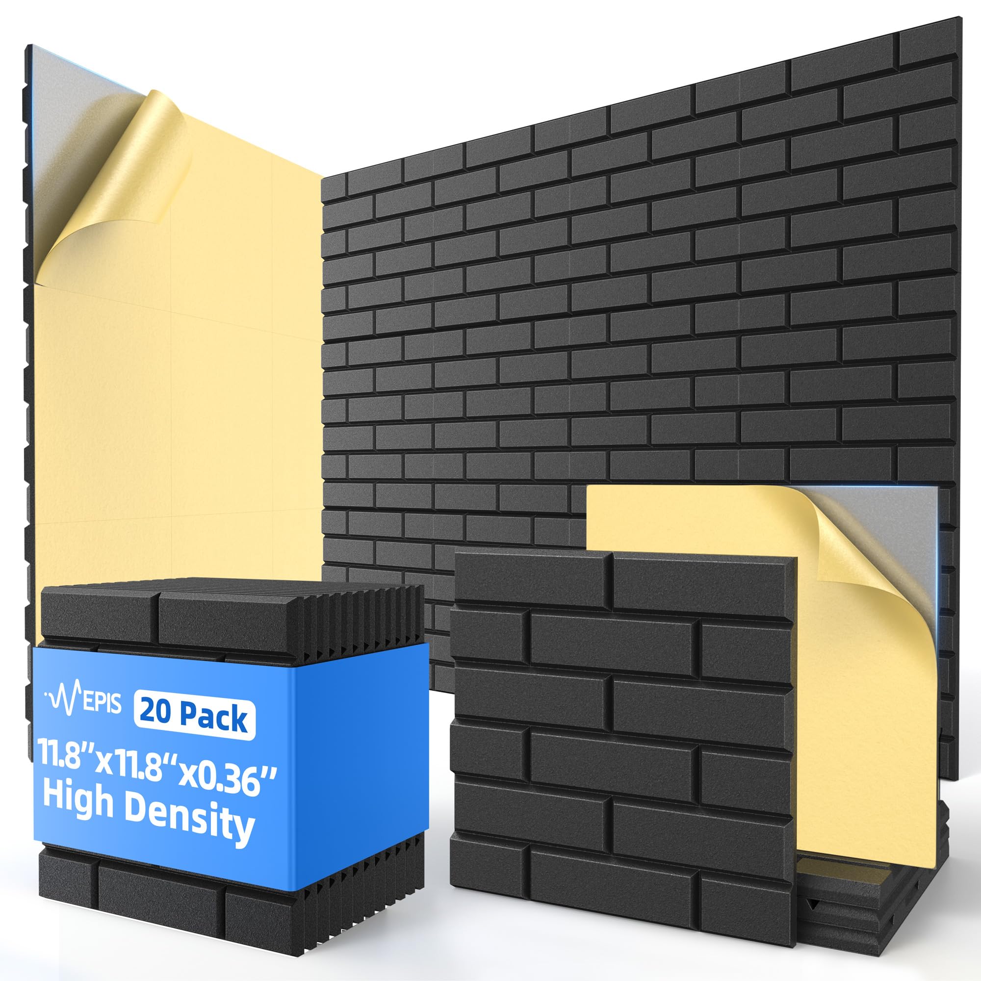 20 Pack Acoustic Panels with Self Adhesive, 11.8" X 11.8" X 0.36" High Density S
