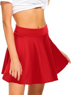 EXCHIC Women's Casual Basic Versatile Stretchy Waist Skirt Flared Pleated Mini Skater Skirt