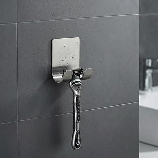 Razor Holder, Razor Hook, Wall Mounted Razor Holder Stainless Steel Self Adhesive Razor Holder Utility Storage Hook for Bathroom 1 Piece, Silver