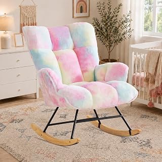 SAETSFEG Rocking Chair Nursery Teddy, Upholstered Glider Nursing Chairs, Colorful