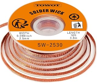 TOWOT Solder Wick Braid 10ft Desoldering Wick Braid Remover Tool With Flux No-Clean Soldering Wick Desolder Soldering 0.1 inch Width