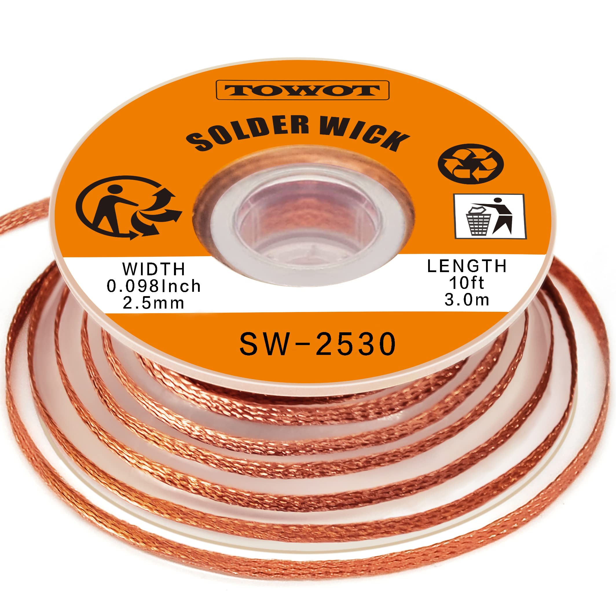 TOWOT Solder Wick Braid 10ft Desoldering Wick Braid Remover Tool With Flux No-Cl