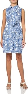 Tommy Hilfiger Women's Sleeveless Collared Button Front Tie Waist Mini Shirt Dress Casual Dress