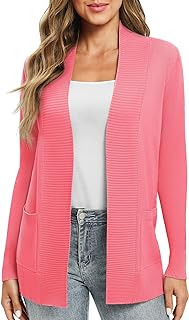 EXCHIC Women's Casual Long Sleeve Knit Cardigan Lightweight Comfortable Open Front Long Sweaters with Pockets