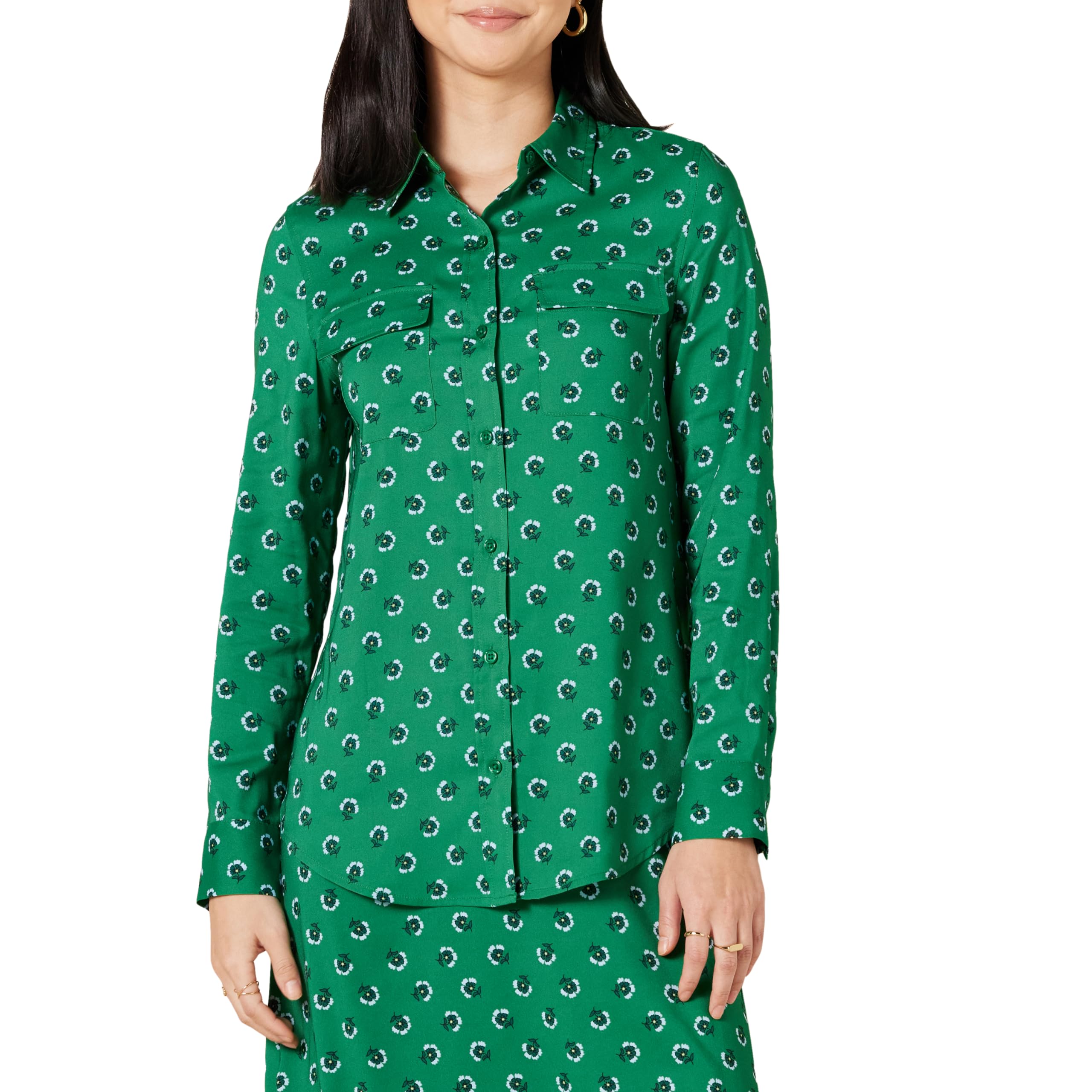 Amazon Essentials Women's Relaxed Fit Long Sleeve Pocket Georgette Textile Shirt