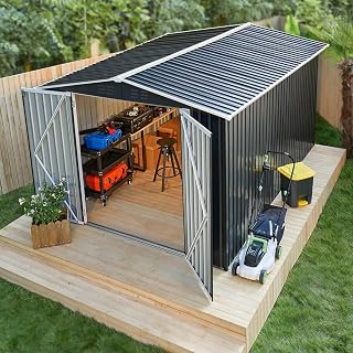 Polar Aurora 8 x 12 FT Outdoor Storage Shed | Metal Garden Shed with Updated Frame Structure, Tool Sheds for Backyard Garden Patio Lawn Black