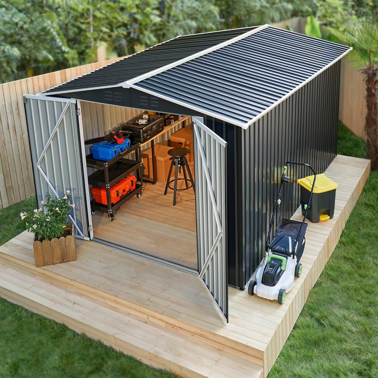 Polar Aurora 8 x 12 FT Outdoor Storage Shed | Metal Garden Shed with Updated Fra