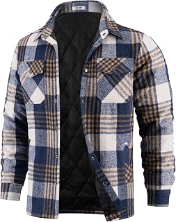 COOFANDY Chaquetas de franela para hombre, acolchadas, con forro, a cuadros, manga larga, con botones, gruesas, para invierno