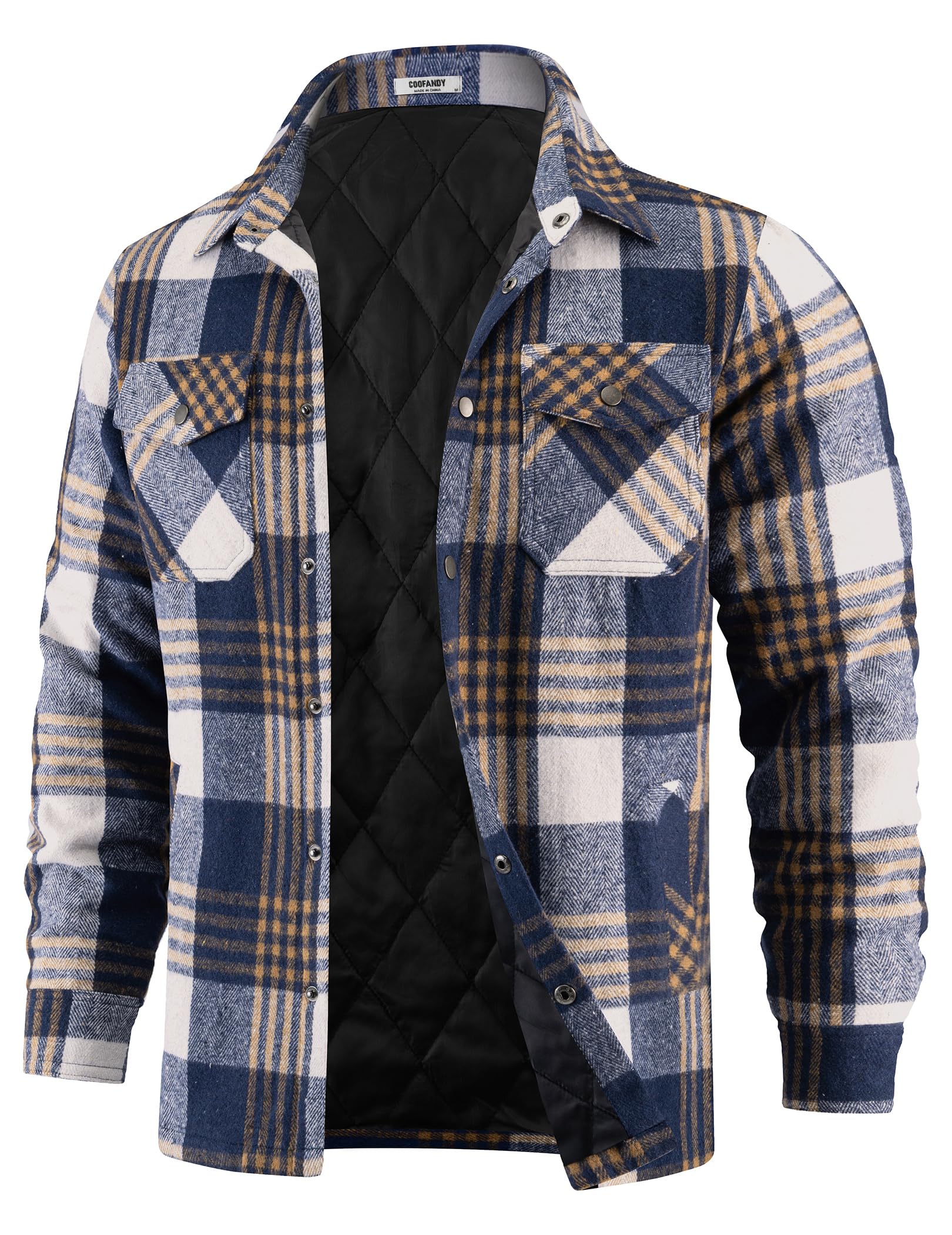 COOFANDY Chaquetas de franela para hombre, acolchadas, con forro, a cuadros, man