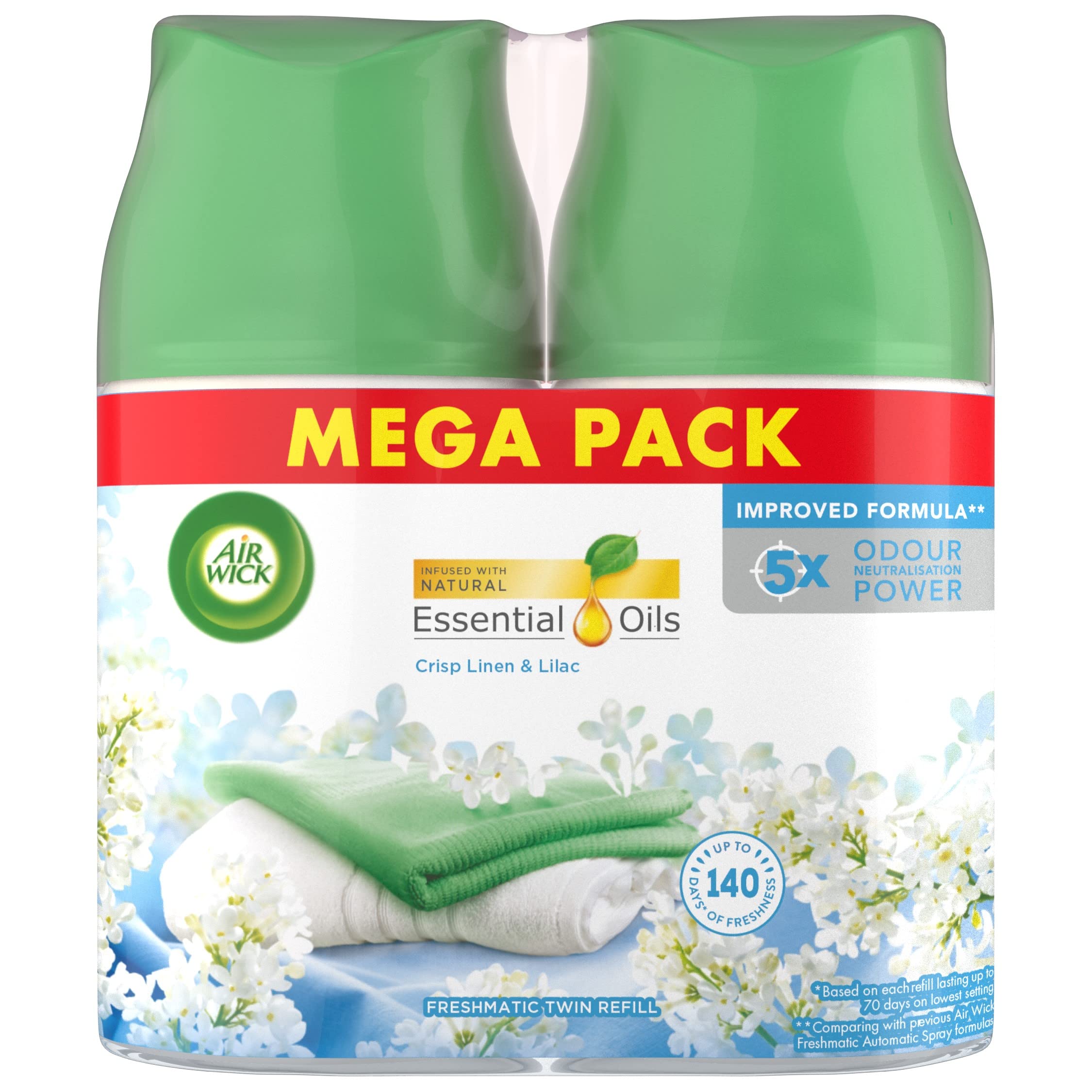 Air Wick Automatic Air Freshener Freshmatic Spray Twin Refills, Crisp Linen and 