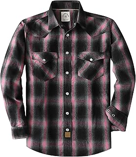 Dubinik® 6 oz Flannel Shirt for Men Pearl Snap Western Cowboy Long Sleeve