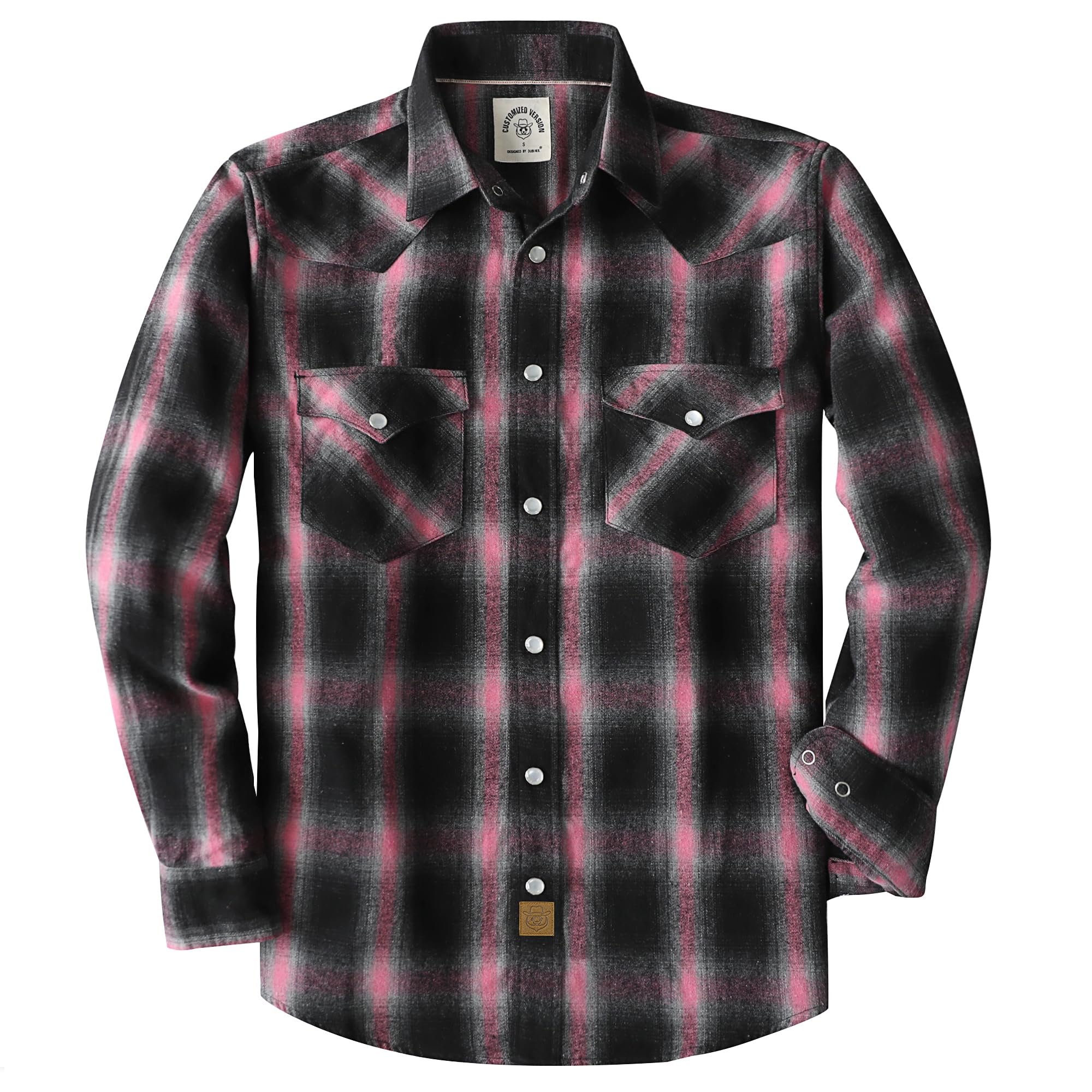 Dubinik® 6 oz Flannel Shirt for Men Pearl Snap Western Cowboy Long Sleeve