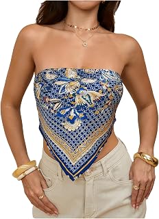 Floerns Women's Graphic Print Tie Back Strapless Bandana Tube Top