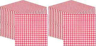 Table Fun 100 x Soft Red Gingham Paper Napkins, Red Checked Napkins Disposable Party Serviettes for Birthdays, Wedding, Catering, Picnics, Summer BBQs Tableware, Recyclable Made in EU 2ply 33cm