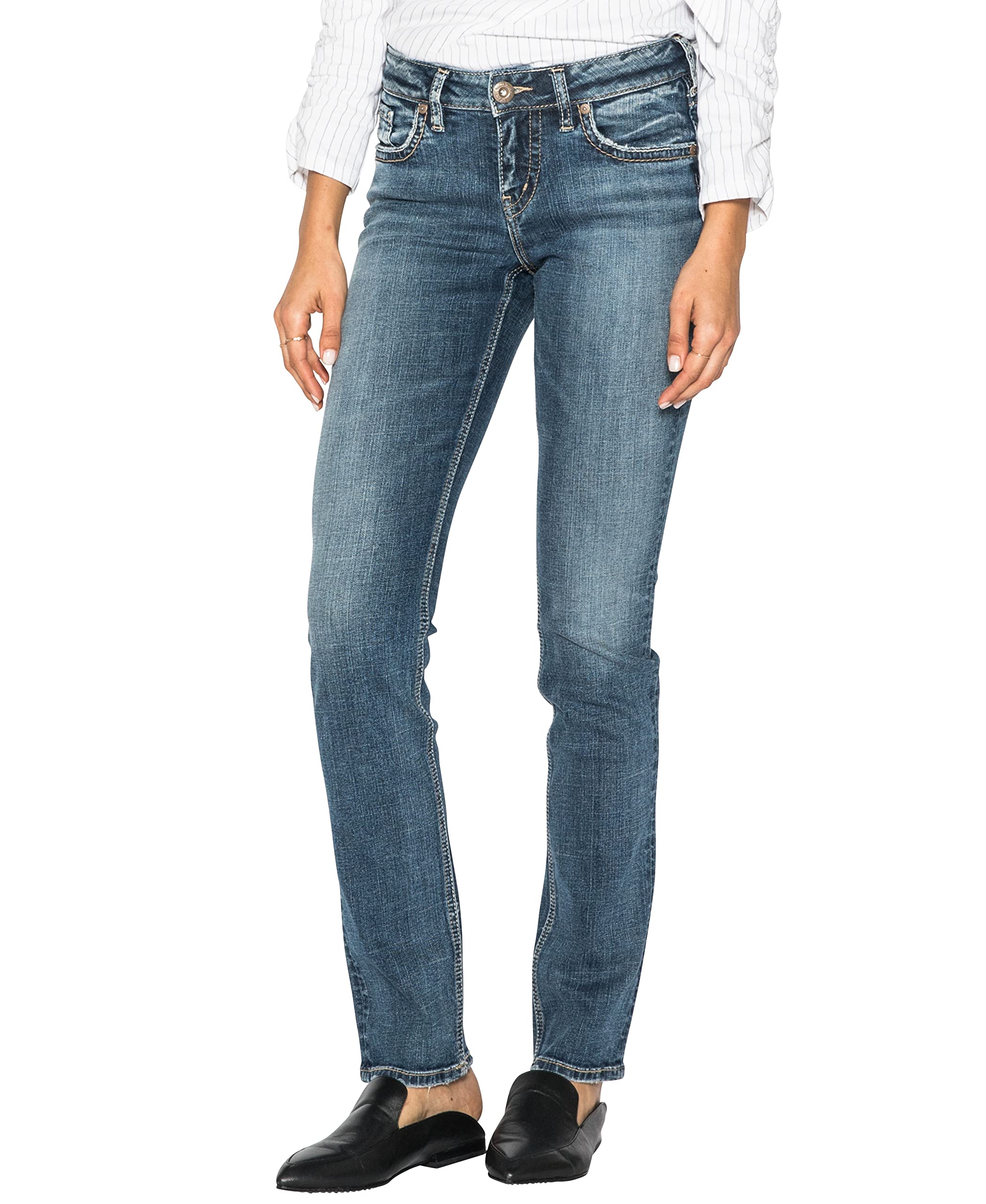 Silver Jeans Co. Women's Suki Mid Rise Curvy Fit Straight Leg Jeans Jeans