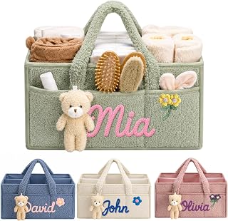 Rucekia Personalized Baby Diaper Caddy Organizer Custom Baby Storage Basket | Monogrammed Newborn Essentials Gifts for Toddler Girls Boys Portable Car Caddy Organizer Changing Table Nursery Baskets