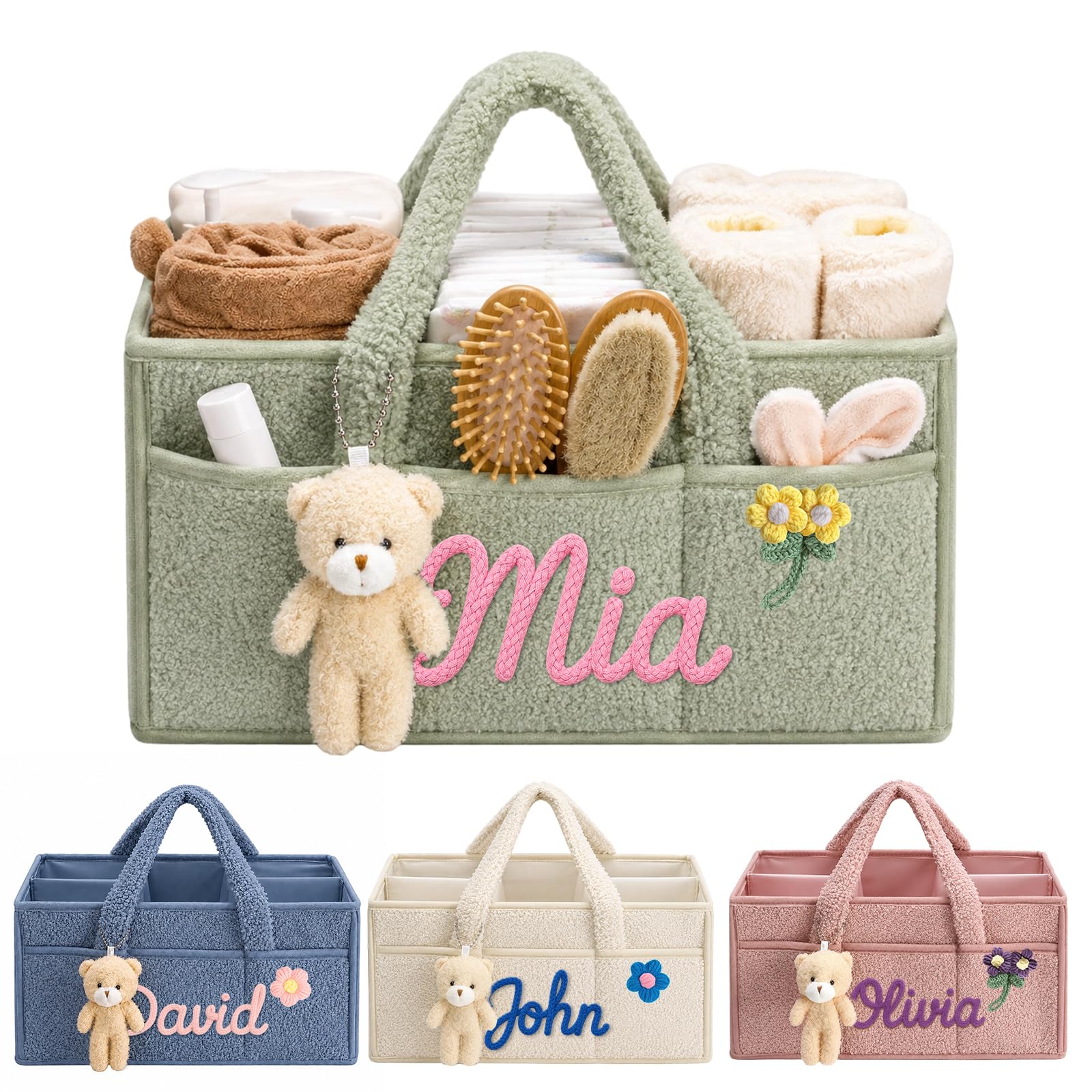 Rucekia Personalized Baby Diaper Caddy Organizer Custom Baby Storage Basket | Mo