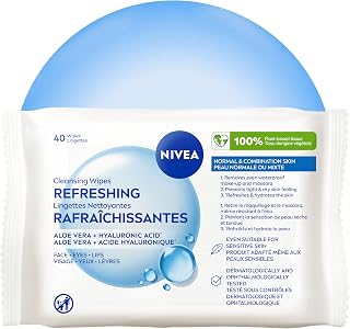 NIVEA 3-in-1 Biodegradable Face Cleansing & Make-up Removing Wipes for Normal Skin, 40 Wipes
