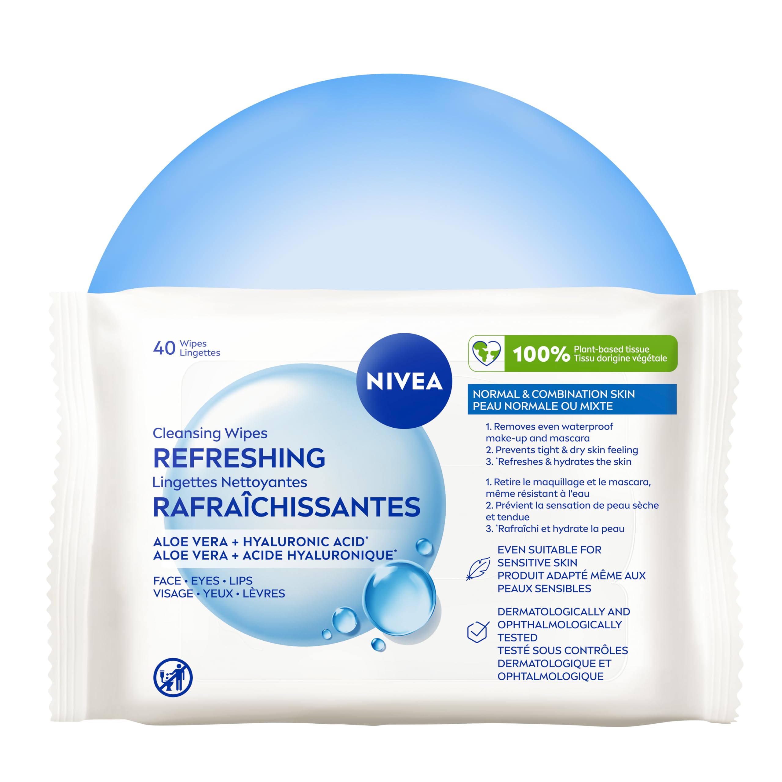 NIVEA 3-in-1 Biodegradable Face Cleansing & Make-up Removing Wipes for Normal Sk