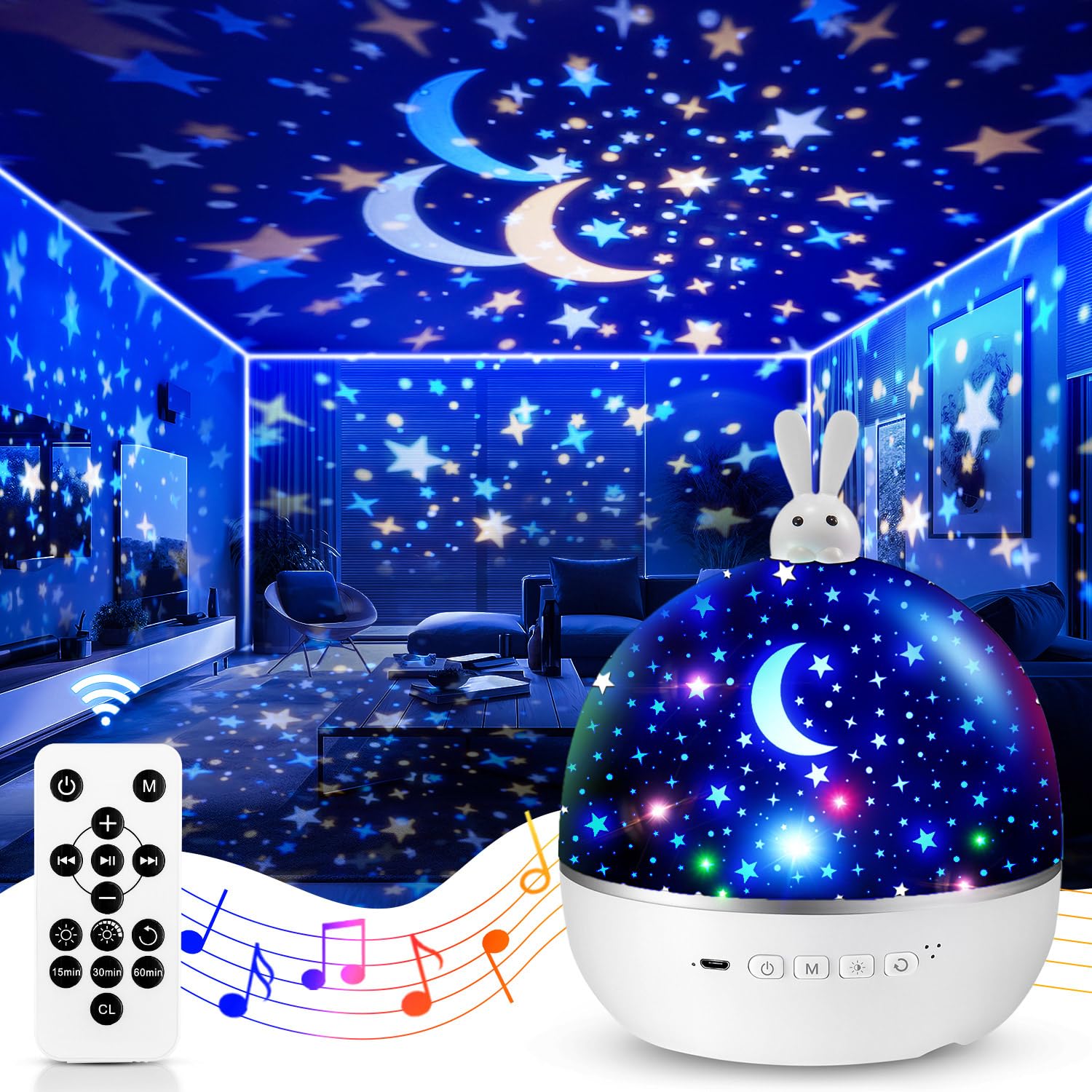 Projector Stars Ceiling 315 Colours + 19 Movies, Games Gift Children Music | Rec