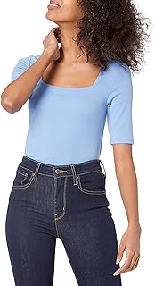 Amazon Essentials Women's Fitted T-Shirt with Square Neck and Half Sleeves