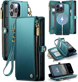 Defencase for iPhone 16 Pro Case Wallet Compatible with Magsafe, Blue Green