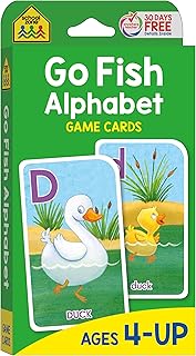 School Zone Go Fish Alphabet Game Cards: 56 ABC Flash Cards for Preschool & Kindergarten, Upper & Lowercase Letters, Phonics, Word-Picture Recognition, Parent & Baby Animals, Ages 4+
