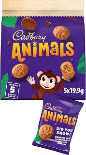 Cadbury Animals Mini Biscuits Snack Packs, 5 x 19.9 g (Pack of 1) | Bite-Sized Animal Shaped Biscuits, Coated in Smooth Cadbury Chocolate, Individually Wrapped for Freshness