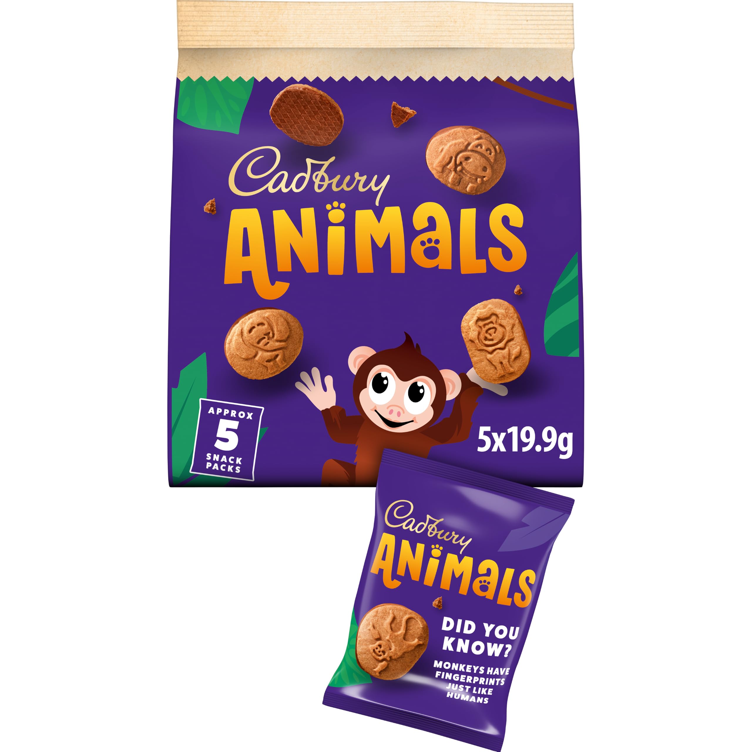 Cadbury Animals Mini Biscuits Snack Packs, 5 x 19.9 g (Pack of 1) | Bite-Sized A