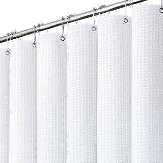 Dynamene Waffle Shower Curtain 256 GSM Heavy Duty Fabric 72"x72" White | Thick Textured Cloth, Weighted Hem, Water Repellent Washable, Hotel Luxury Polyester Shower Curtain Set for Bathroom 12 Hooks