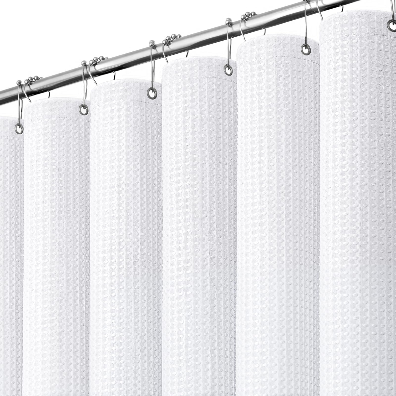 Dynamene Waffle Shower Curtain 256 GSM Heavy Duty Fabric 72"x72" White | Thick T
