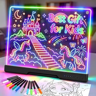 19-Inch Rechargeable LED Drawing Board, 3 4 5 6 7 8 9 10 Year Old Boy Gifts | Doodle Glow Drawing Pad Kids Black, Toys for for 3-12 Year Old Boys, 7 Color Light Effects 3 Modes with 12 Markers Sketchbook