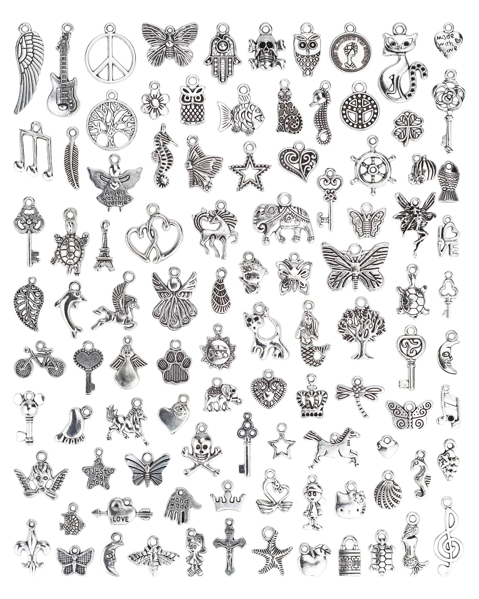 JIALEEY Wholesale Bulk Lots Jewelry Making Silver Charms Mixed Smooth Tibetan Si