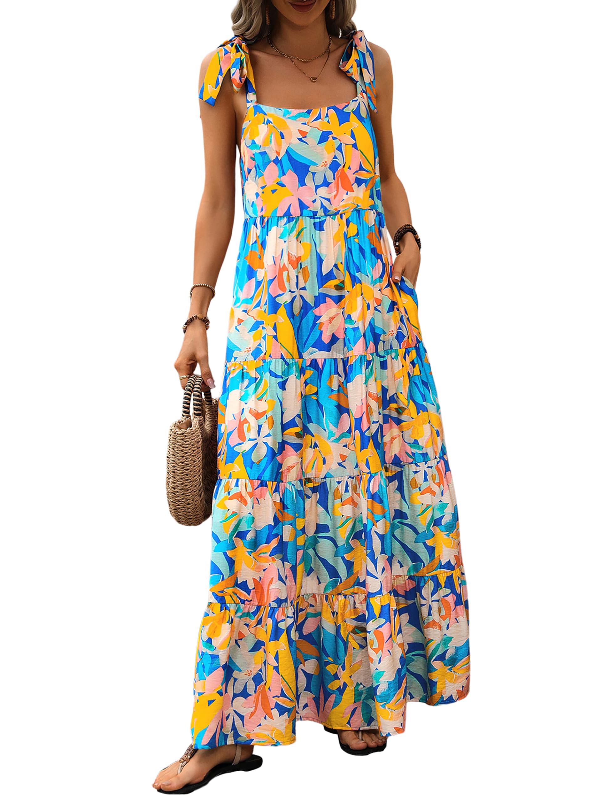PRETTYGARDEN Women Dresses 2026 Summer Floral Sleeveless Maxi Dress