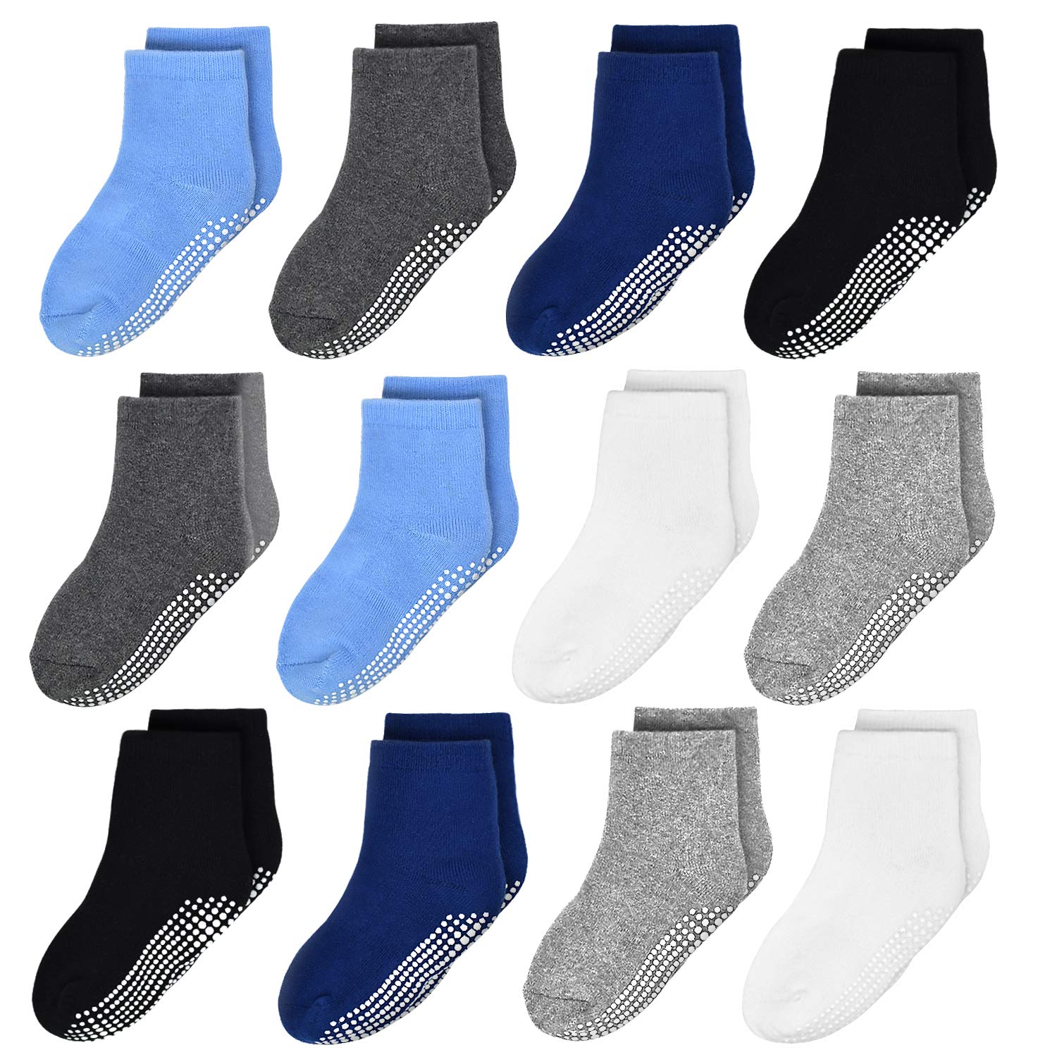 Toddler Non Slip Socks 12 Pairs Anti Skid Toddler Socks Toddler Grip Crew Socks 