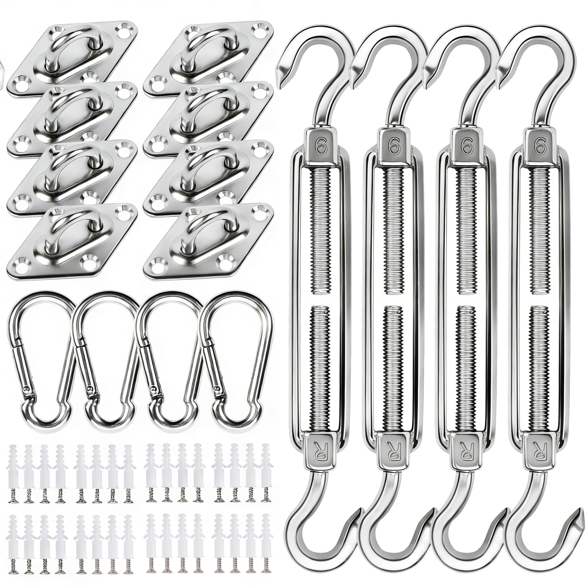 yofit 80Pcs Shade Sail Hardware Kit 6 inch for Triangle Rectangle Sun Shade | Su