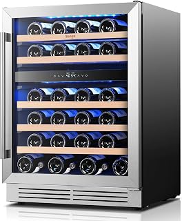 Yeego 24 Inch Dual Zone Wine Fridge, 52 Bottle Wine Cooler, Right-Hinged | Built-In or Freestanding, Under Counter Wine Refrigerator with Glass Door, 40-65°F | For Home Bar, Kitchen, Office
