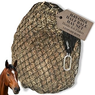 Hay Chix Half Bale Slow Feed Hay Net for Horses - 1 3/4" Holes - Leopard | Marine-Grade UV Treated Nylon Slow Feed Hay Bag | Easy-Fill, Time-Saving Design, Holds 4-6 Flakes & Helps Reduce Hay Waste