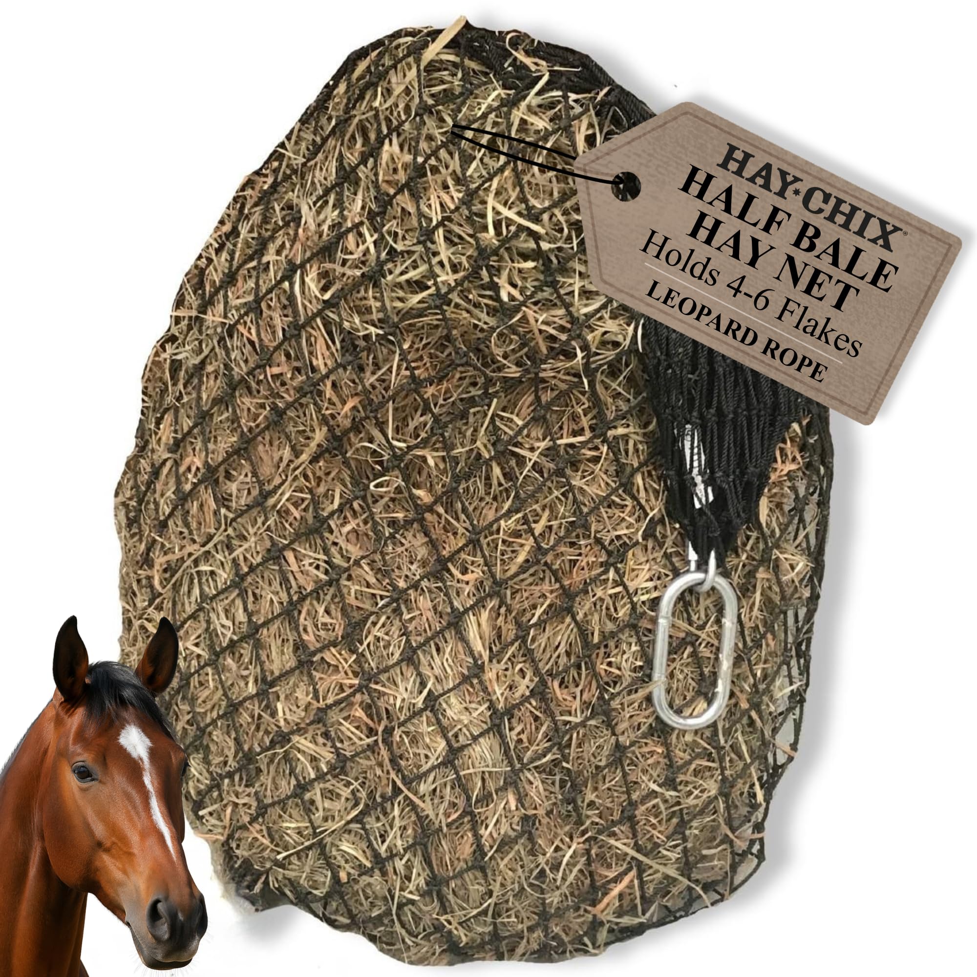 Hay Chix Half Bale Slow Feed Hay Net for Horses - 1 3/4" Holes - Leopard | Marin