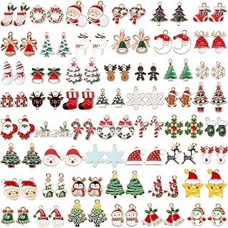 SANNIX 110Pcs 55 Pairs Christmas Charms Gold Enamel Jewelry Pendants for Holiday Xmas Earring Bracelet Necklace Craft Making