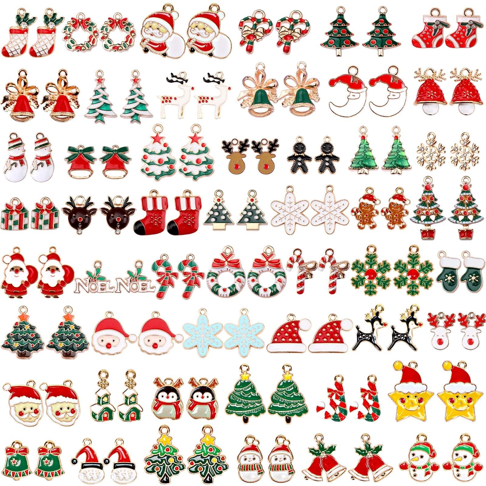 SANNIX 110Pcs 55 Pairs Christmas Charms Gold Enamel Jewelry Pendants for Holiday