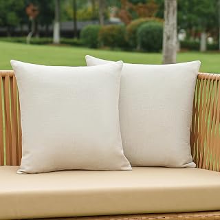 NiNi ALL Outdoor Pillow Covers 18x18 Set of 2 Patio Waterproof Beige Gray | Faux Linen Textured Decorative Solid Throw Pillow Covers Farmhouse for Garden Furniture Tent Balcony Couch Sofa Cushion