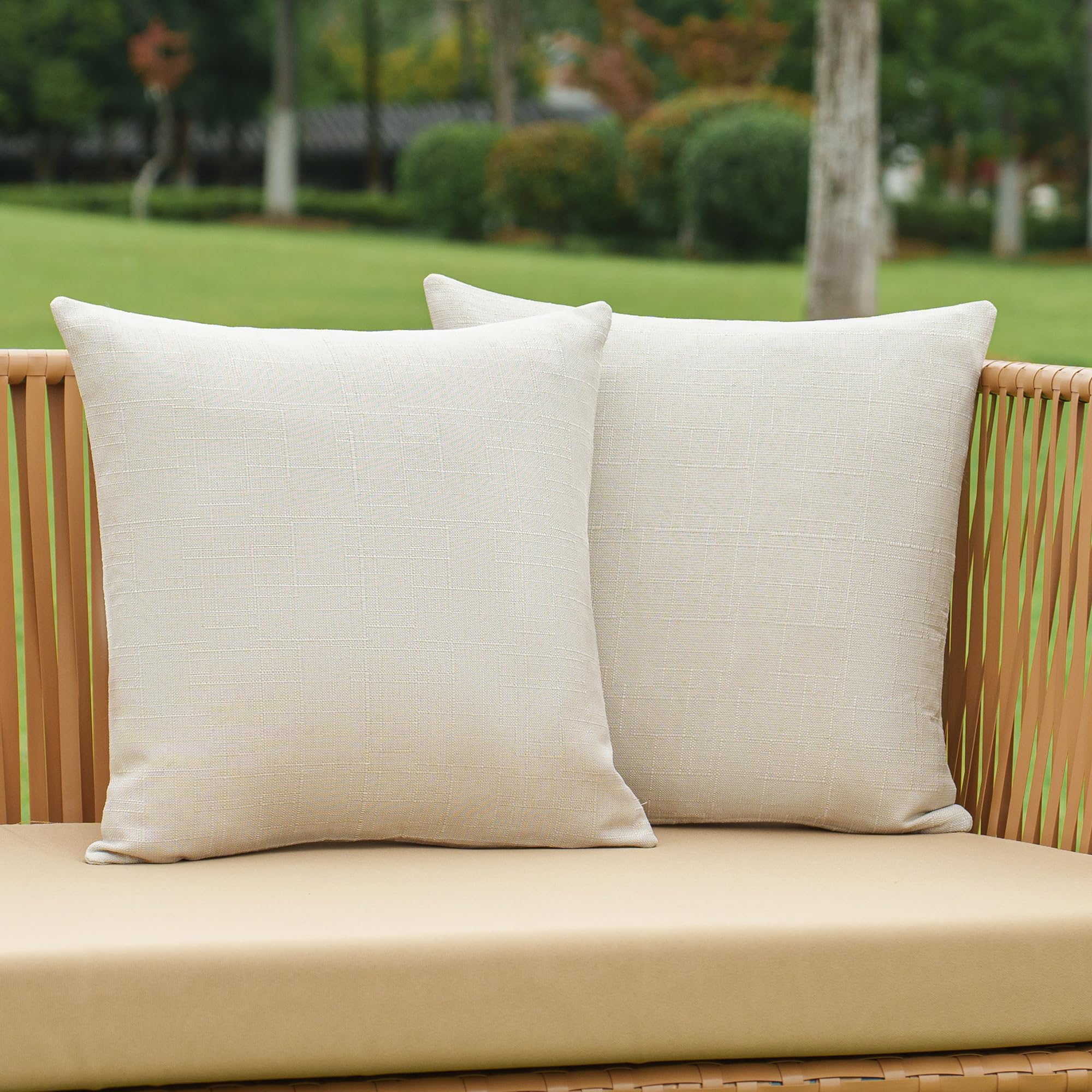 NiNi ALL Outdoor Pillow Covers 18x18 Set of 2 Patio Waterproof Beige Gray | Faux