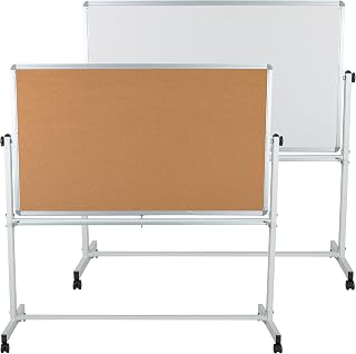 Flash Furniture Hercules Mobile Reversible Cork Bulletin Board, White | Pen Tray, 62.5 in Wide, 62.25 in High, Commercial Use