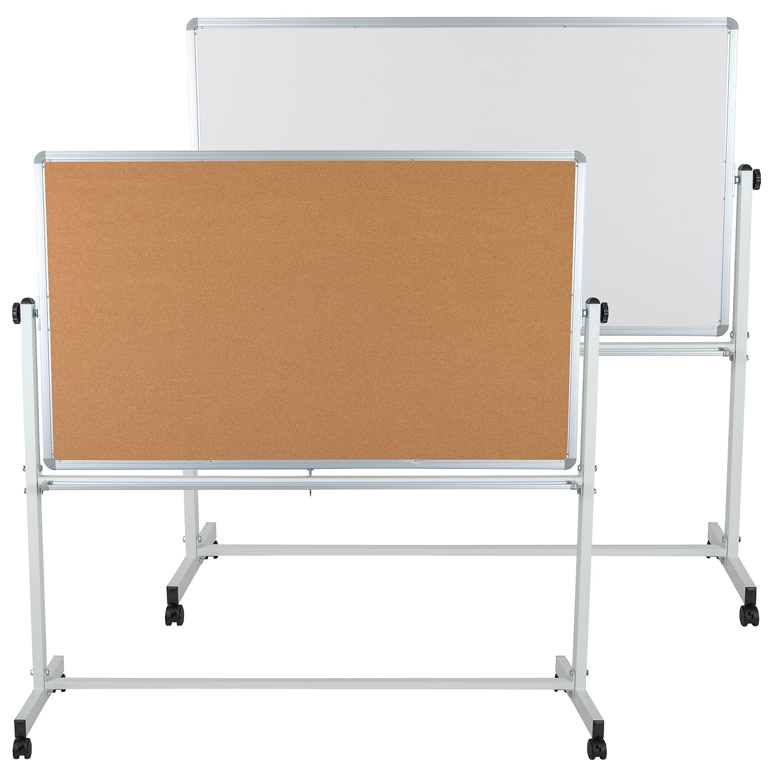 Flash Furniture Hercules Mobile Reversible Cork Bulletin Board, White | Pen Tray